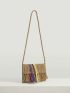 VCAY Color Block Tassel Decor Flap Straw Bag