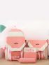 4pcs Colorblock Letter Patch Decor Backpack Set