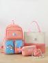 4pcs Colorblock Backpack Set