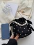 Mini Faux Pearl Decor Drawstring Design Bucket Bag