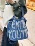 Letter Graphic Denim Shoulder Bag