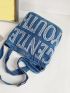 Letter Graphic Denim Shoulder Bag