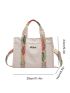 Fashion Canvas Tote Handbag, Lightweight Shoulder Bag With Detachable Flower Print Strap