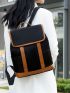 Colorblock Snap Button Flap Backpack