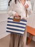 Striped Pattern Straw Bag