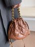 Mini Quilted Drawstring Design Chain Bucket Bag