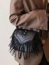 Fringe Trim Flap Square Bag