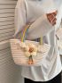 Flower Decor Fringe Trim Crochet Bag