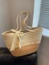 Two Tone Bow Decor Crochet Bag