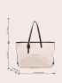 Letter Graphic Contrast Binding Shoulder Tote Bag