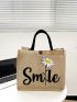 Floral & Letter Graphic Shopper Bag