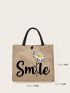 Floral & Letter Graphic Shopper Bag