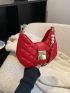 Neon Red Quilted Faux Pearl Decor Hobo Bag