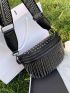 Studded Decor Fringe Trim Waist Bag