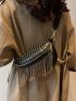 Studded Decor Fringe Trim Waist Bag