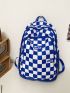 Men Plaid Pattern Letter Patch Functional Backpack