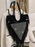 Rhinestone Decor Fringe Trim Shoulder Tote Bag