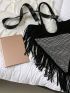 Rhinestone Decor Fringe Trim Shoulder Tote Bag