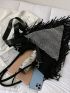 Rhinestone Decor Fringe Trim Shoulder Tote Bag