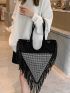 Rhinestone Decor Fringe Trim Shoulder Tote Bag