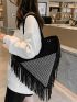 Rhinestone Decor Fringe Trim Shoulder Tote Bag