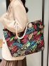 Tropical Print Shoulder Tote Bag