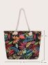 Tropical Print Shoulder Tote Bag