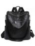 Studded Decor Zip Front Classic Backpack