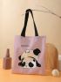 Reversible Cartoon Panda & Letter Graphic Shopper Bag