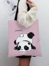 Reversible Cartoon Panda & Letter Graphic Shopper Bag