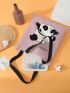 Reversible Cartoon Panda & Letter Graphic Shopper Bag