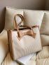 Bow Decor Contrast Binding Shoulder Tote Bag