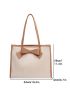 Bow Decor Contrast Binding Shoulder Tote Bag