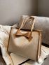 Bow Decor Contrast Binding Shoulder Tote Bag