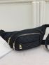 Large Capacity Waist Bag Quilted Solid Black