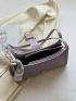 Crocodile Embossed Buckle & Twilly Scarf Decor Baguette Bag