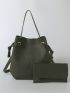 Litchi Embossed Bucket Bag With Purse