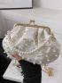 Faux Pearl Decor Kiss Lock Ruched Bag