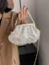 Faux Pearl Decor Kiss Lock Ruched Bag