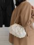 Faux Pearl Decor Kiss Lock Ruched Bag