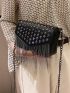 Mini Studded & Fringe Decor Flap Square Bag