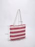 Striped Pattern Straw Bag Double Handle Vacation Beach Bag