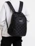 Men Checkered Pattern Letter Patch Decor Laptop Backpack Camping Bag