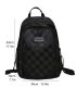 Men Checkered Pattern Letter Patch Decor Laptop Backpack Camping Bag