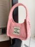 Letter Patch Decor Chain Fuzzy Hobo Bag