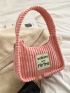 Letter Patch Decor Chain Fuzzy Hobo Bag