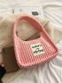 Letter Patch Decor Chain Fuzzy Hobo Bag