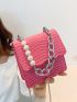 Mini Crocodile Embossed Faux Pearl Decor Flap Chain Square Bag