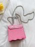 Mini Crocodile Embossed Faux Pearl Decor Flap Chain Square Bag