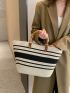 Striped Pattern Bamboo Joint Design Straw Bag